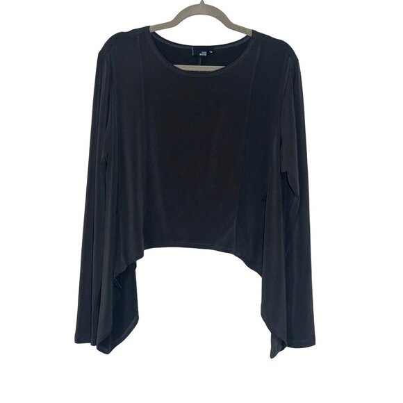 Lisa Bayne Handkerchief Hem Boxy Top Womens Size M Lagenlook Pullover Shirt Gray - Picture 1 of 5